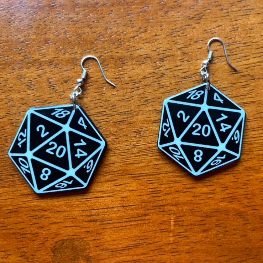 D20 Dice DnD Dungeons and Dragons RPG Handmade Earrings - New
